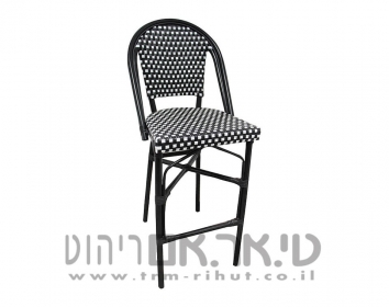 כסא בר אלומיניום ראטן שחור-לבן